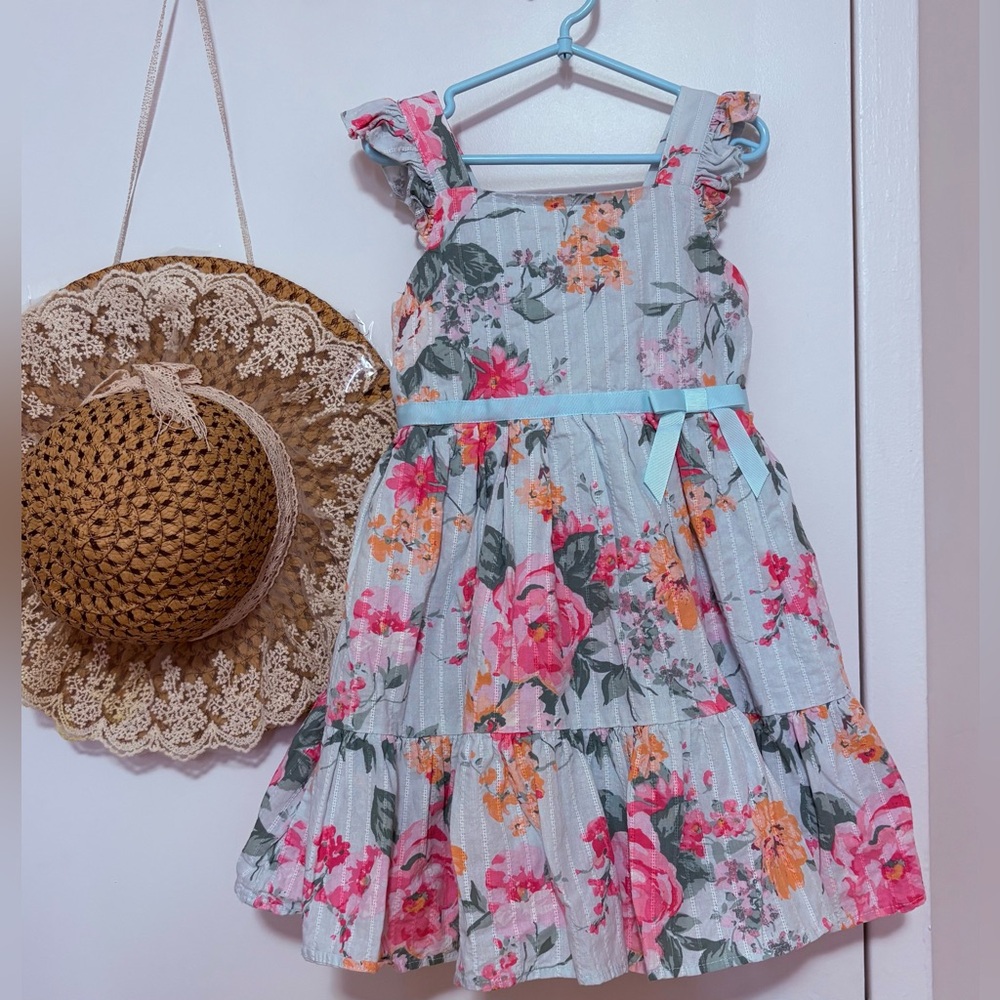 Zunie Floral Kids Dress with Blue Accents 5T EUC